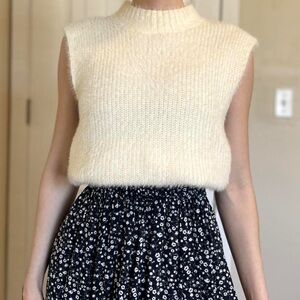 Cream Sleeveless Knit Sweater